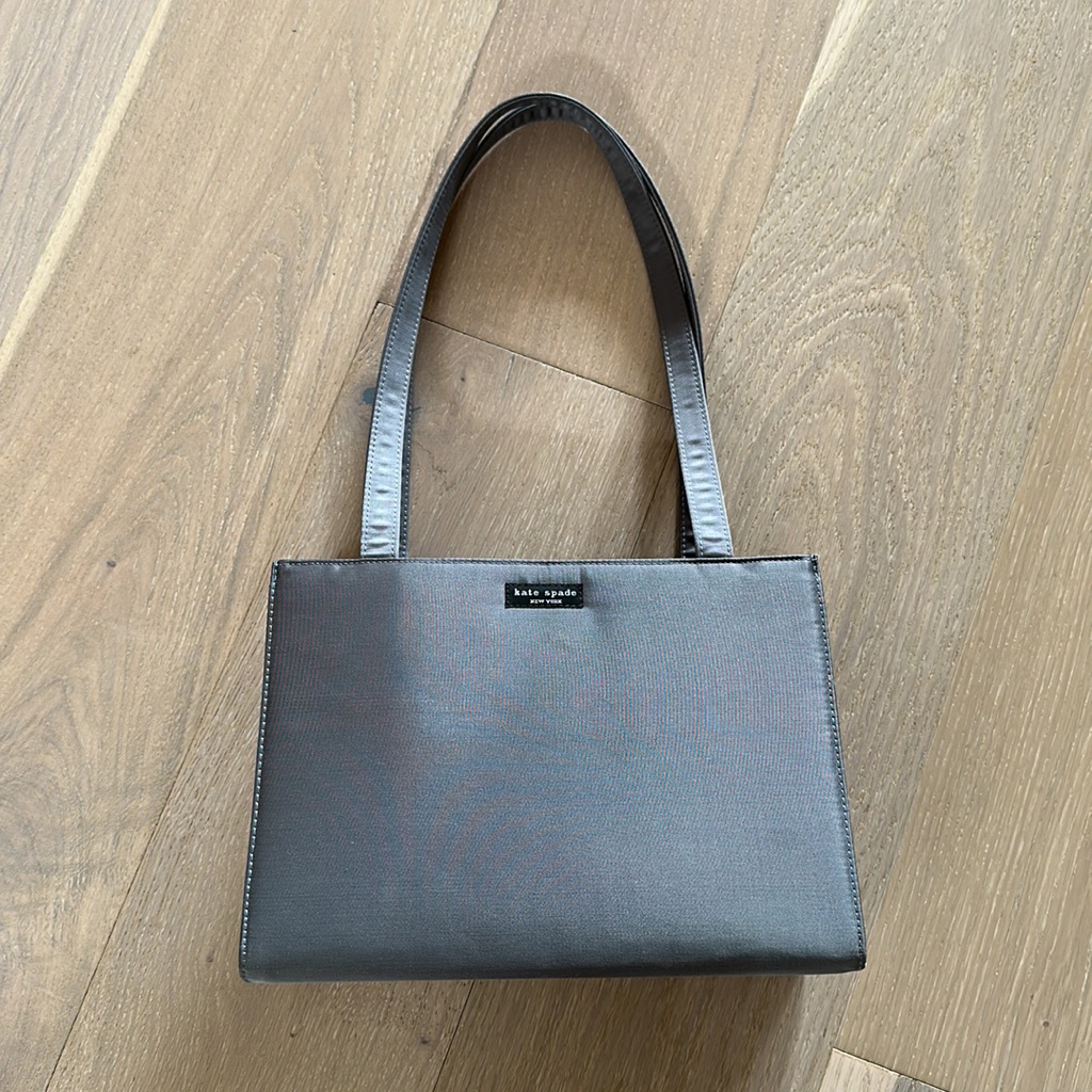 Vintage Kate Spade Silver Gray Silk Shoulder Bag.